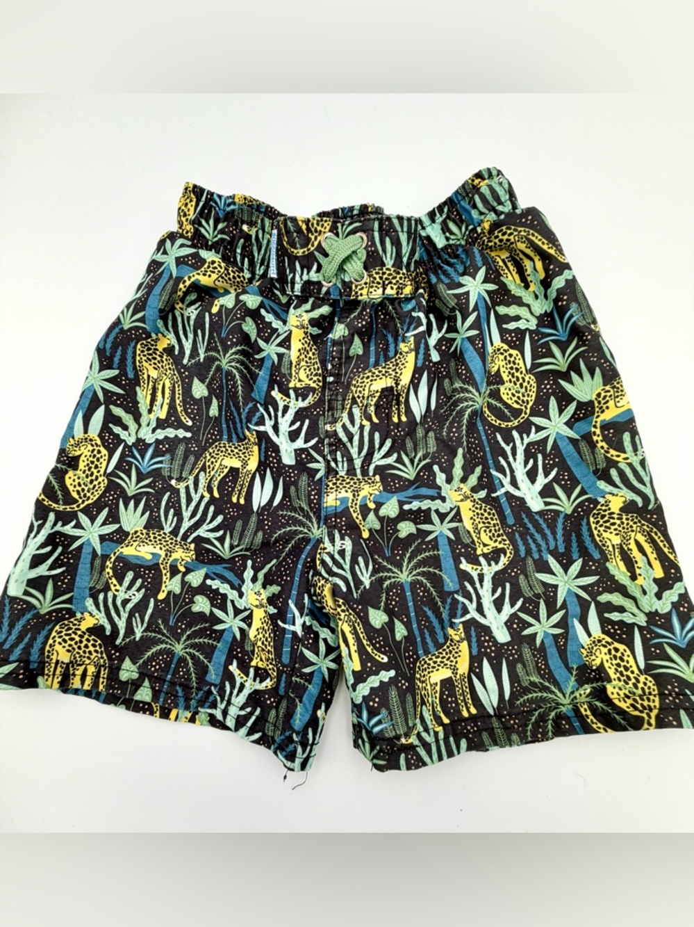 Kids Black Swim Trunks with Yellow Giraffe Print